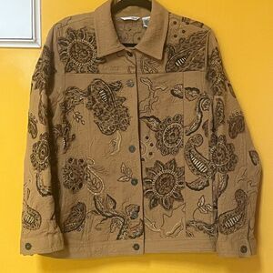 Laura Ashley Vintage Mustard Embroidered Cotton Long Sleeve Jacket Sz Medium